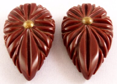 BP182 pr carved chocolate bakelite dress clips